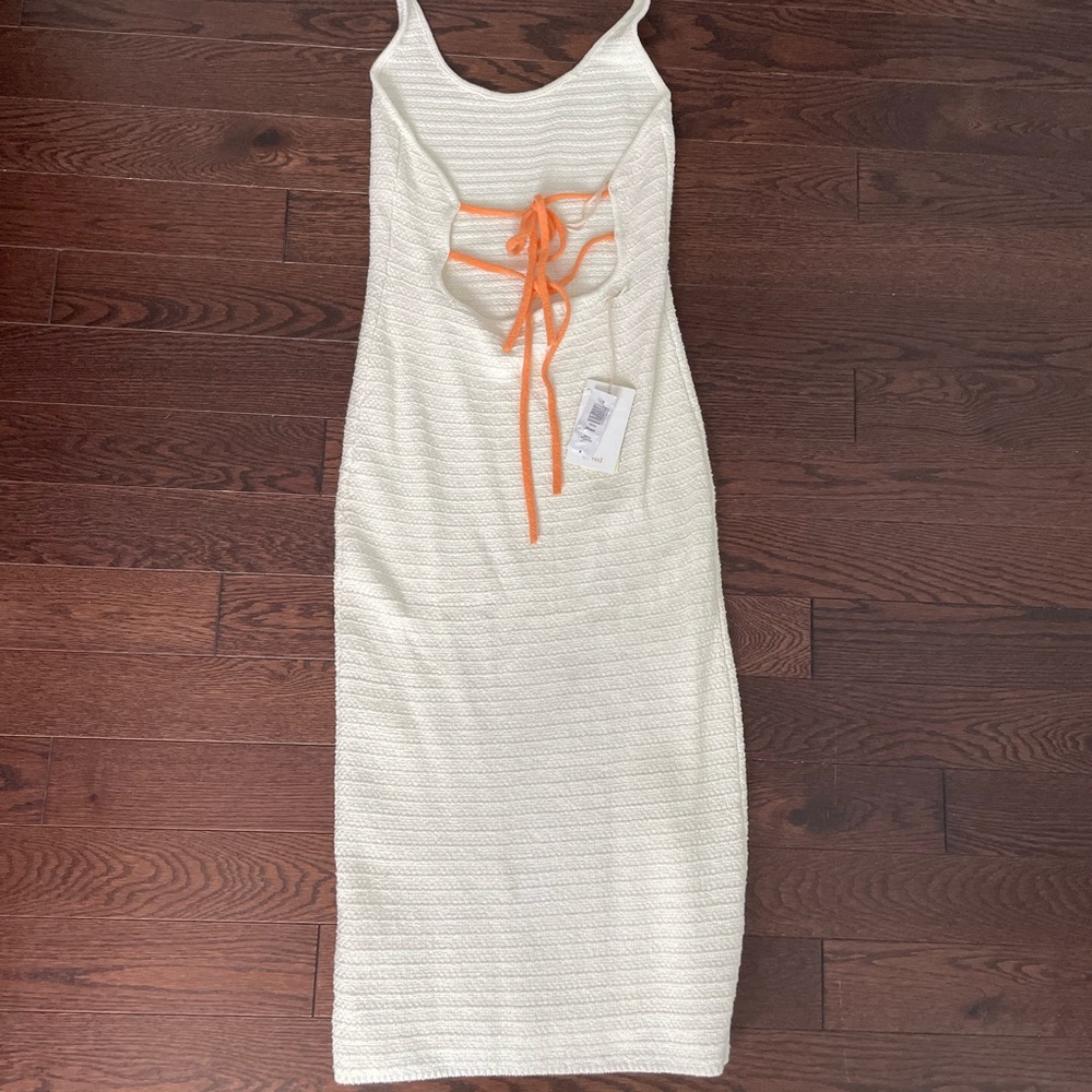 Wilfred Ivory Midi Phair Dress with Orange Tie